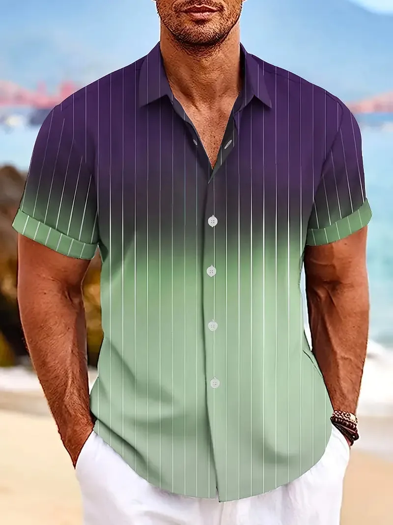 Men's Christopher Gradient Stripe Button-Down Shirt (Short Sleeve) for Spring & Summer
