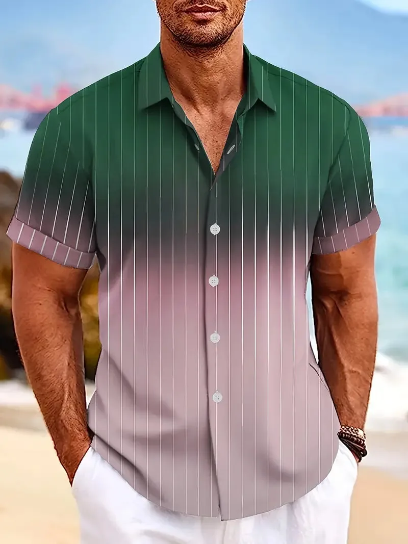 Men's Christopher Gradient Stripe Button-Down Shirt (Short Sleeve) for Spring & Summer