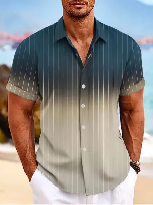 Men's Christopher Gradient Stripe Button-Down Shirt (Short Sleeve) for Spring & Summer