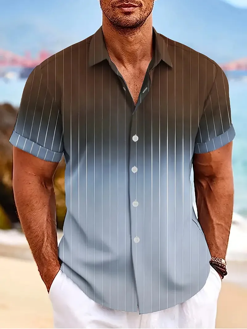 Men's Christopher Gradient Stripe Button-Down Shirt (Short Sleeve) for Spring & Summer