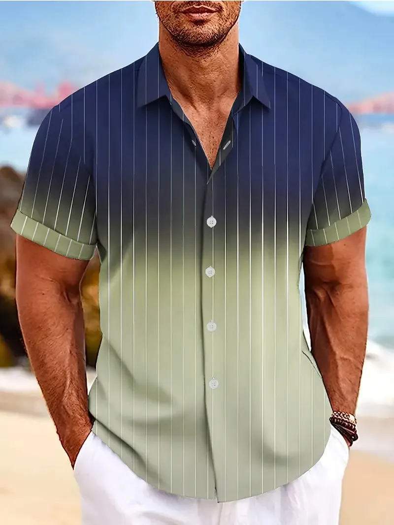 Men's Christopher Gradient Stripe Button-Down Shirt (Short Sleeve) for Spring & Summer