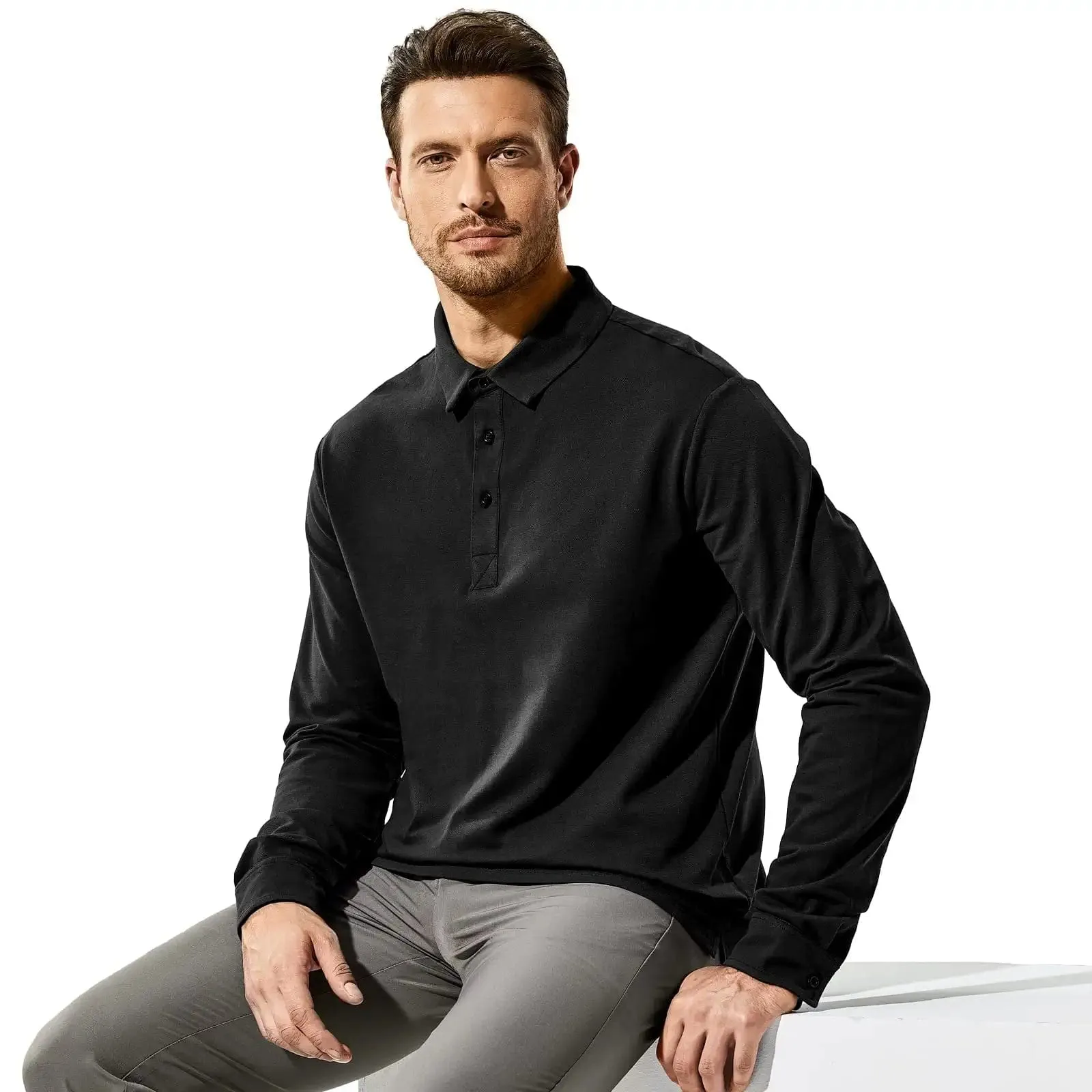 Men's Golf Polo Shirts Regular-fit Collared Cotton Shirt