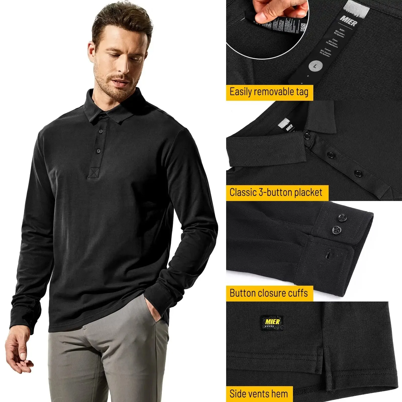 Men's Golf Polo Shirts Regular-fit Collared Cotton Shirt