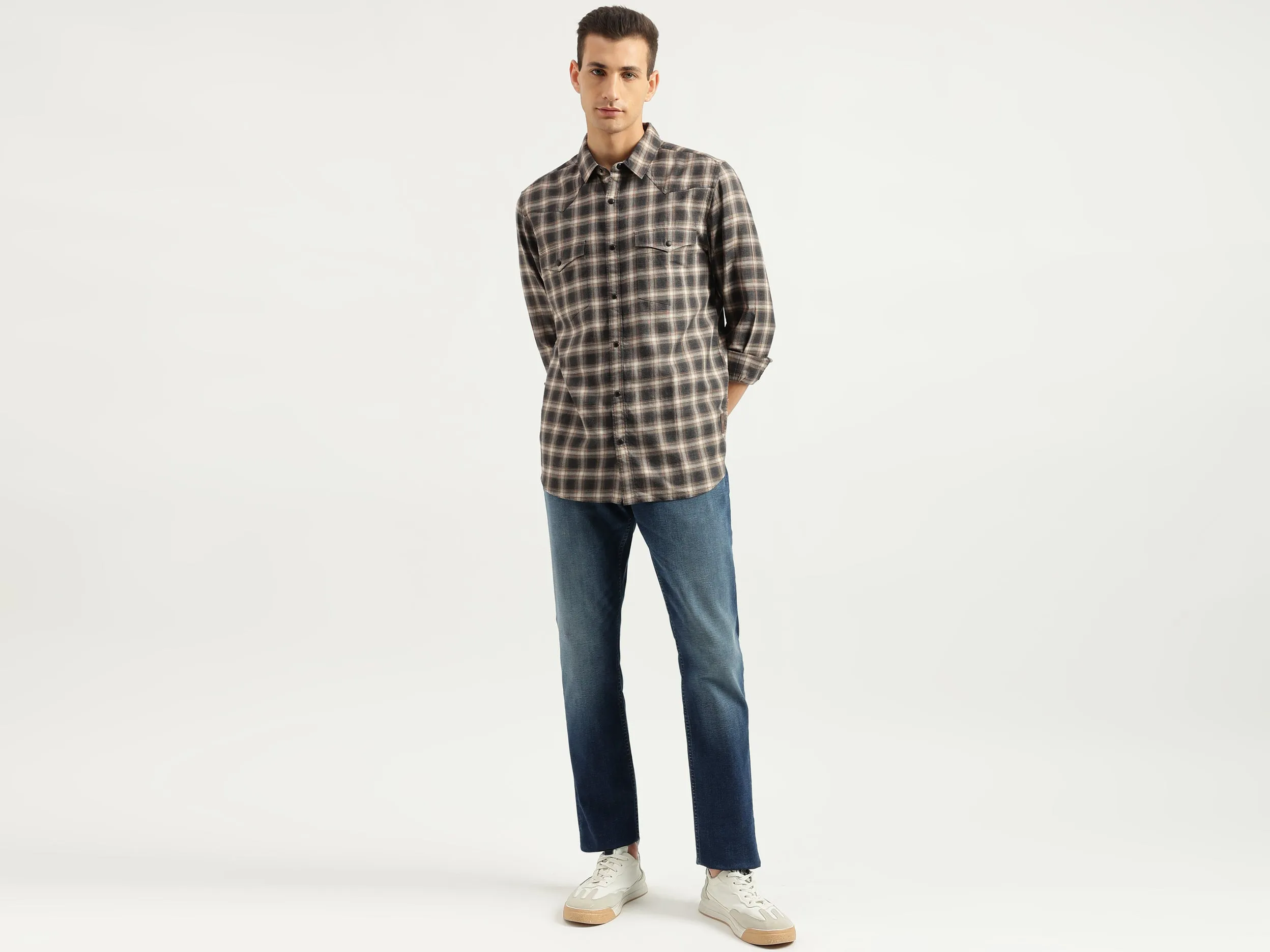 Men's Regular Fit Spread Collar Checked Shirts