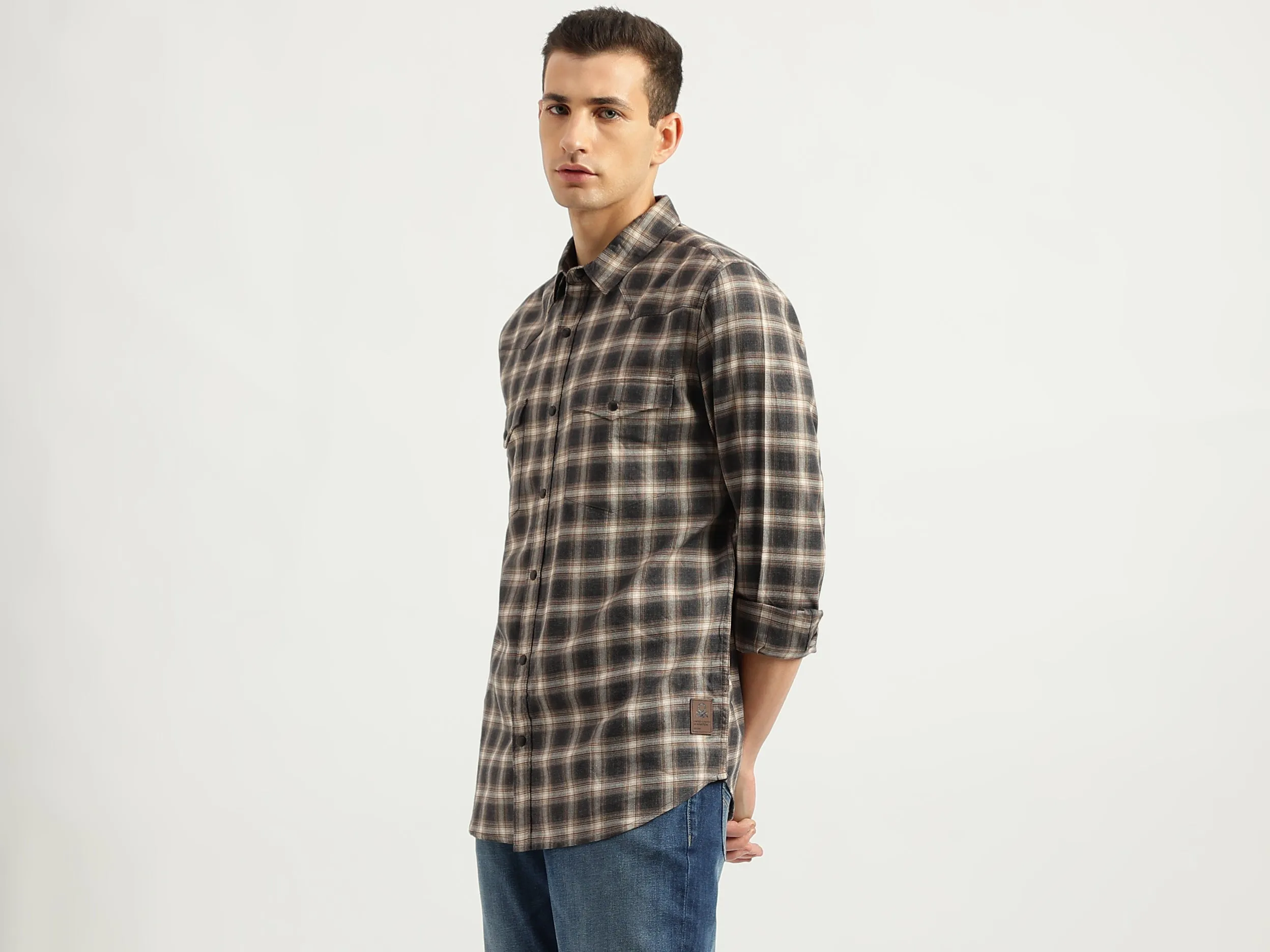 Men's Regular Fit Spread Collar Checked Shirts