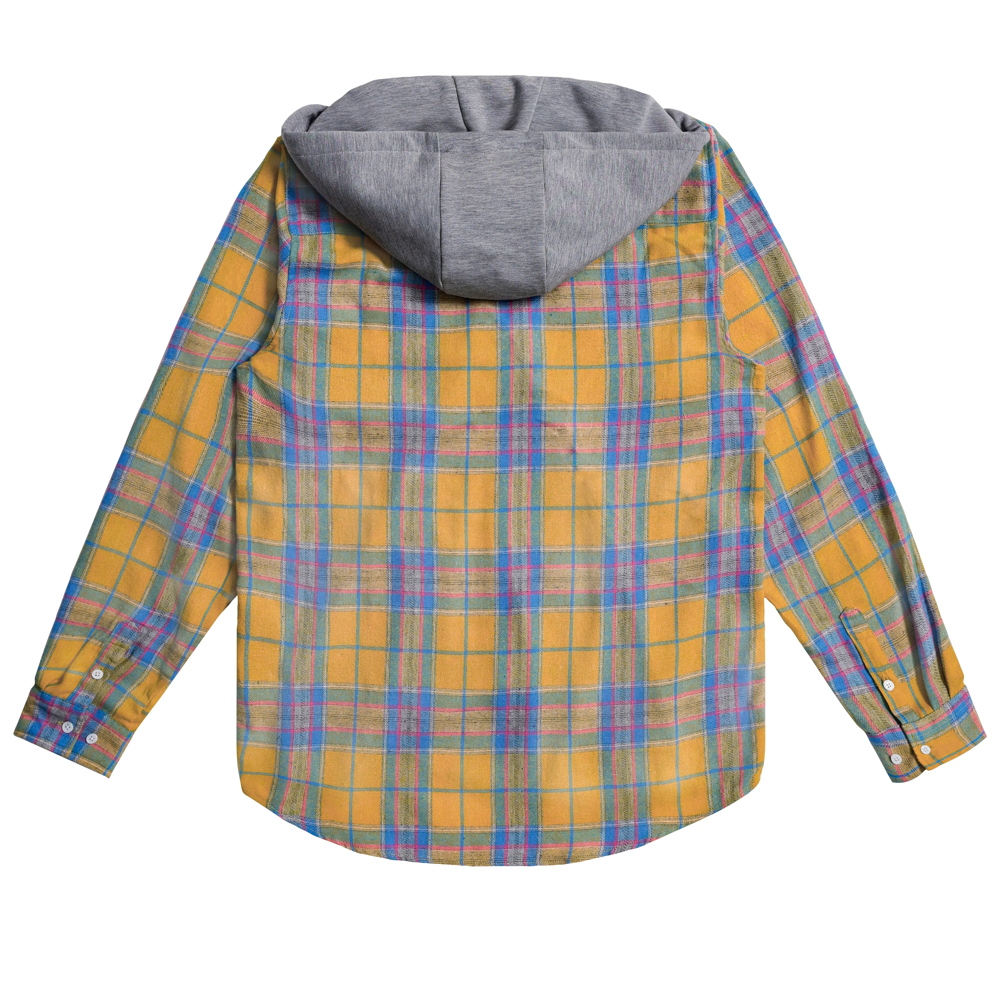 Men's Shirt with Hood - Long Sleeve Cotton Plaid Style
