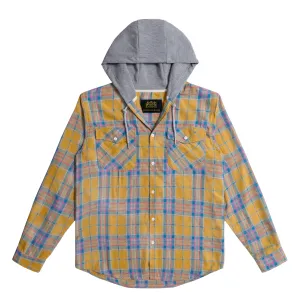 Men's Shirt with Hood - Long Sleeve Cotton Plaid Style
