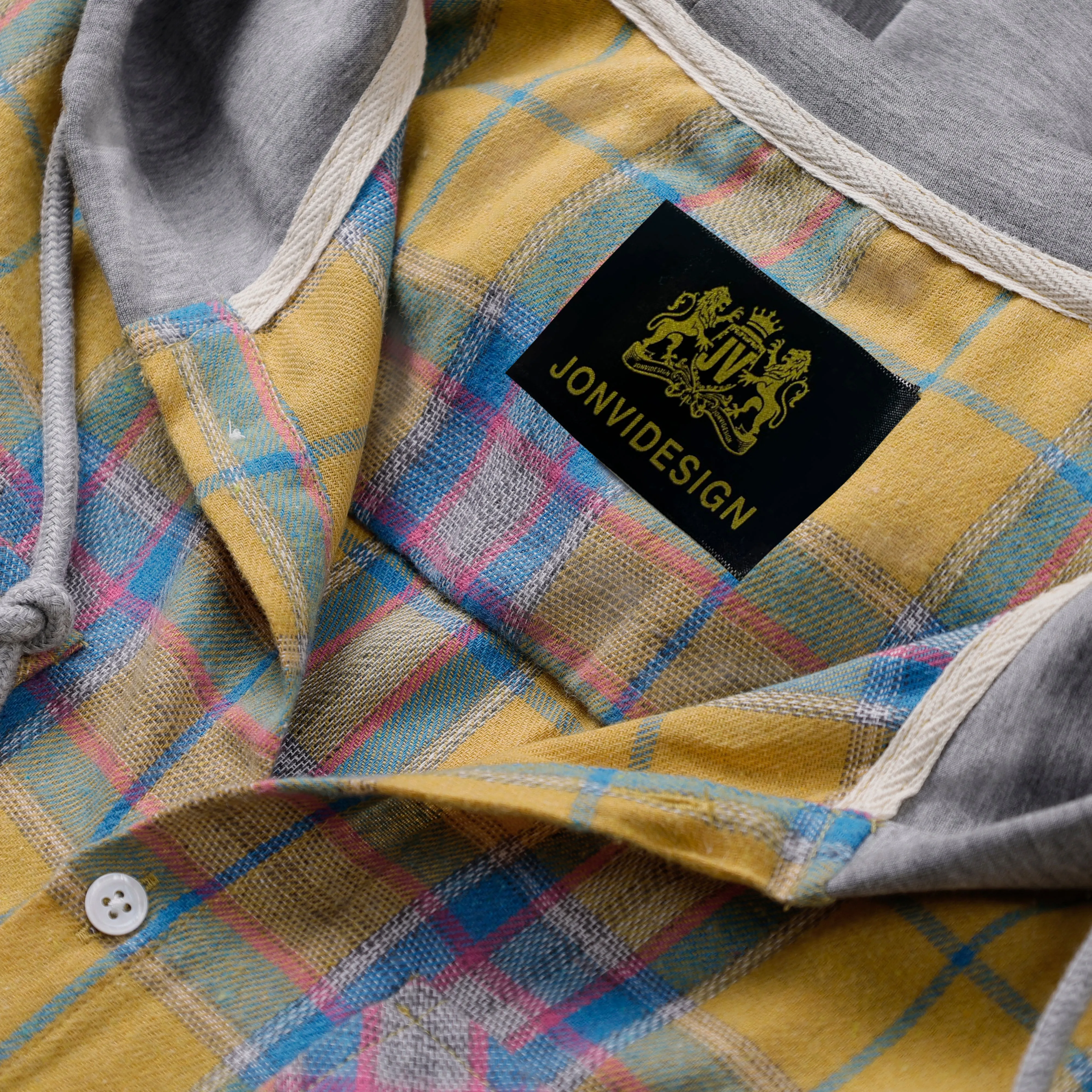 Men's Shirt with Hood - Long Sleeve Cotton Plaid Style