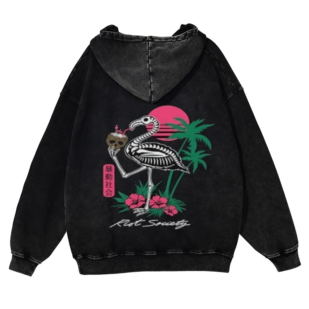 Mens Vintage Skeleton Crane Hoodies