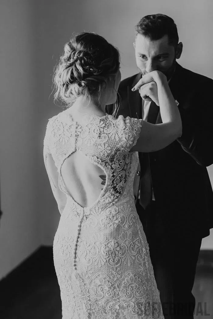 Mermaid Full Lace Open-back Cap Sleeves Wedding Dresses, WD0309
