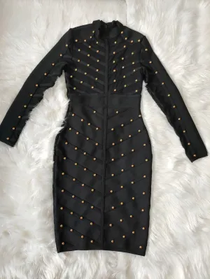 Mesh Hollow Out Midi Beading Bodycon