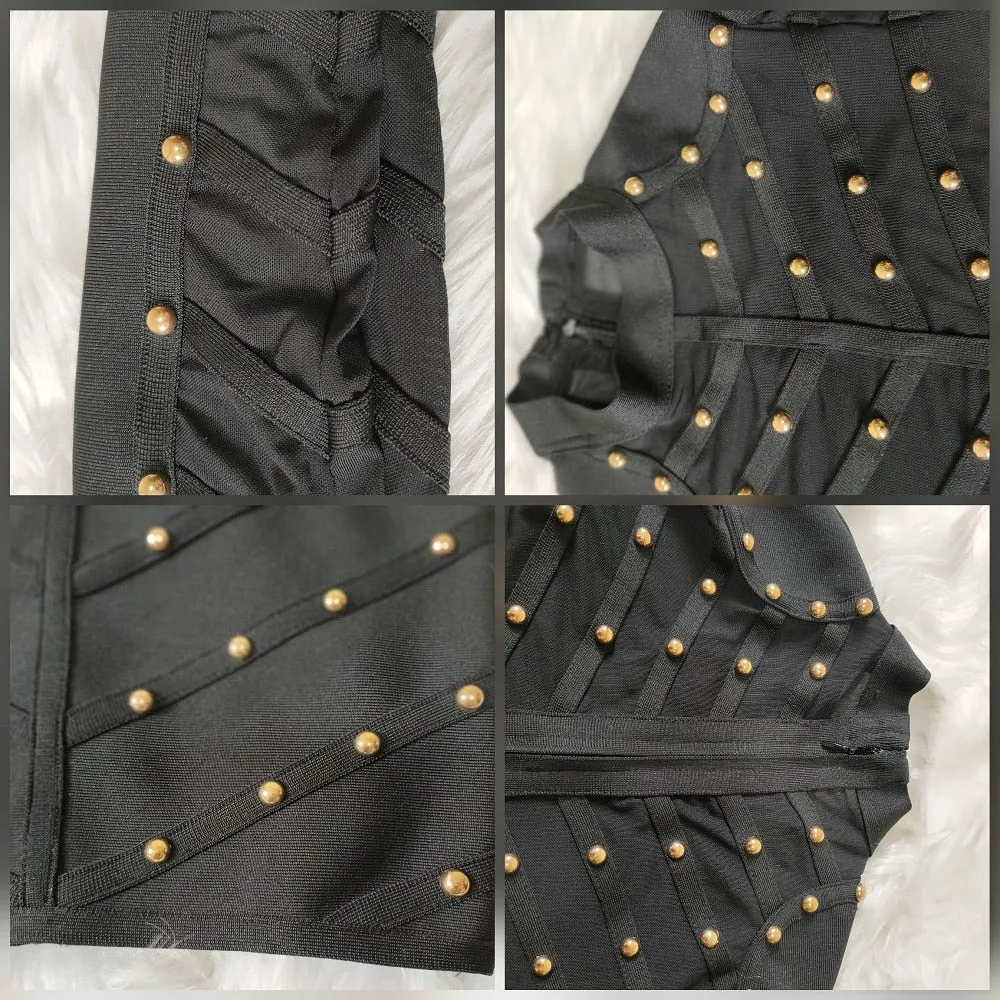 Mesh Hollow Out Midi Beading Bodycon