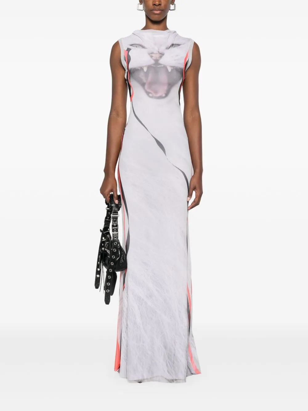 Mesh printed long dress