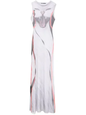 Mesh printed long dress