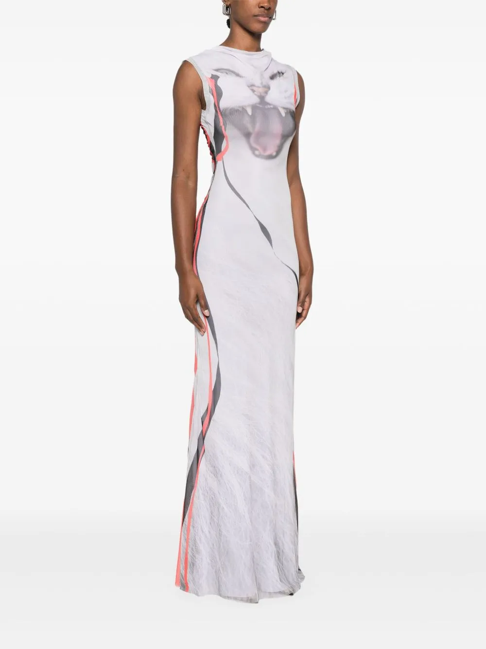 Mesh printed long dress