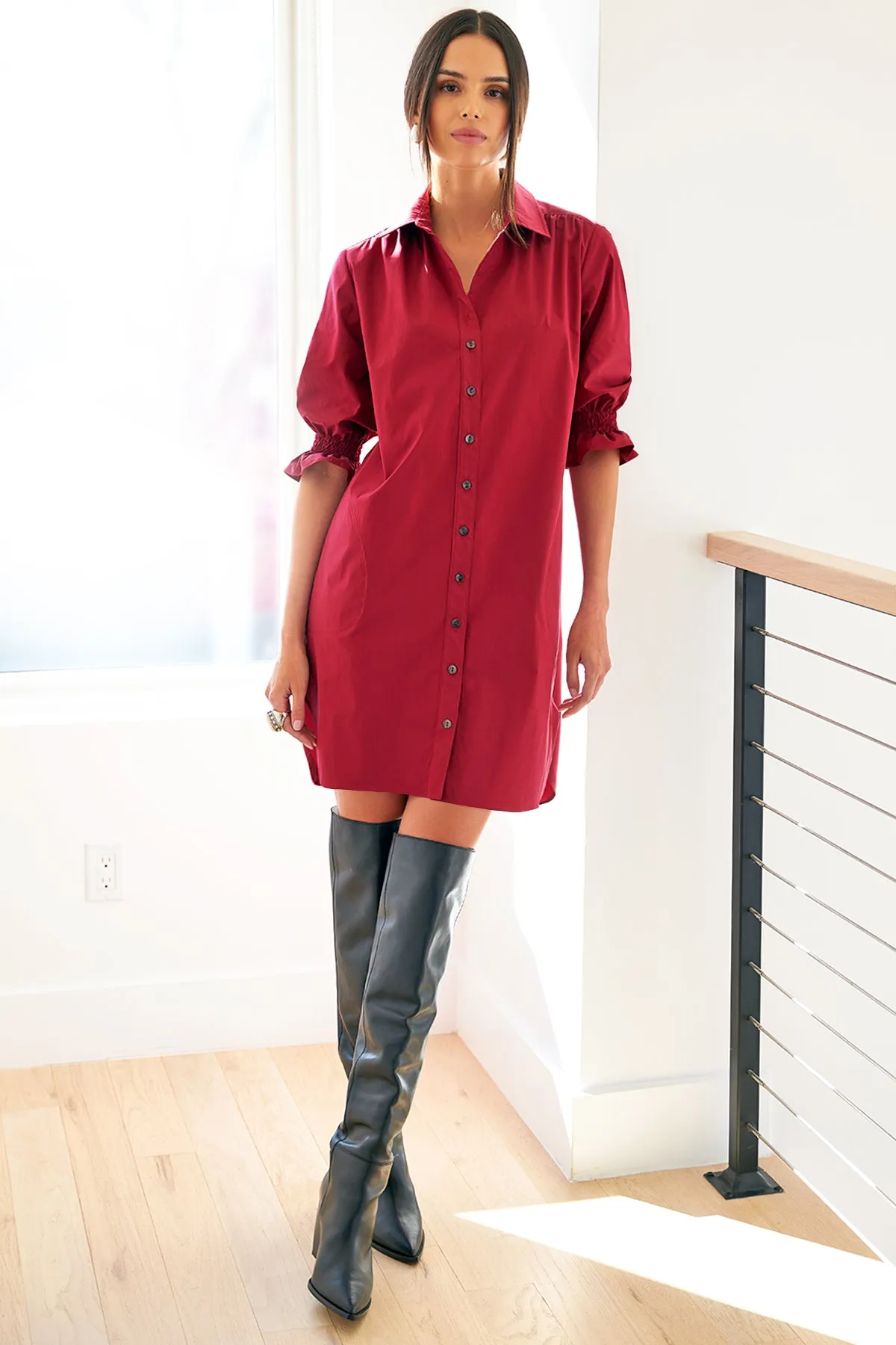 Miller Puff Sleeve Shirt Dress Weathercloth Red