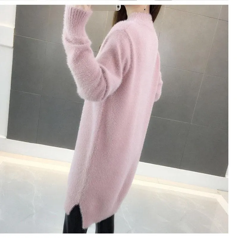 Mink Velvet Thick Sweater Loose Mid-length Bottoming Shirt High Neck Knitted Female Dress