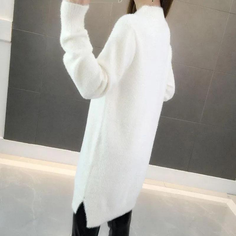 Mink Velvet Thick Sweater Loose Mid-length Bottoming Shirt High Neck Knitted Female Dress