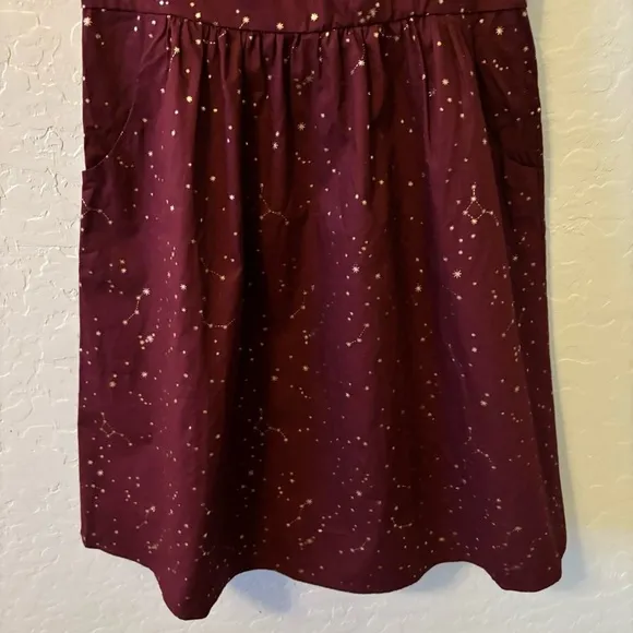 ModCloth Burgundy Gold Heart and Solar System Constellation A-Line Dress Size 10