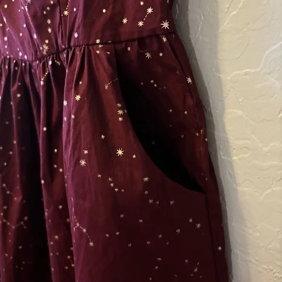 ModCloth Burgundy Gold Heart and Solar System Constellation A-Line Dress Size 10