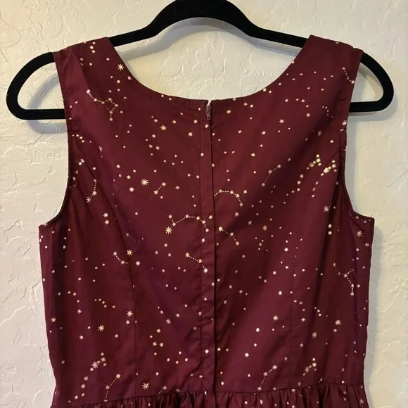 ModCloth Burgundy Gold Heart and Solar System Constellation A-Line Dress Size 10