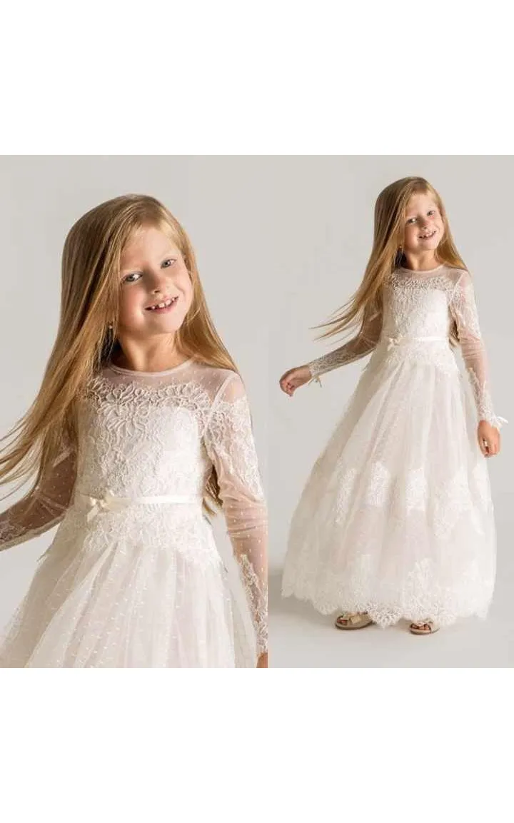 Modern Tulle Lace A-line Flower Girl Dress 2016 Long Sleeve-401388