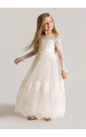 Modern Tulle Lace A-line Flower Girl Dress 2016 Long Sleeve-401388
