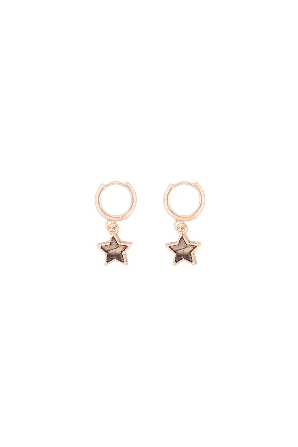 MOP HUGGIE HOOP STAR DROP EARRINGS