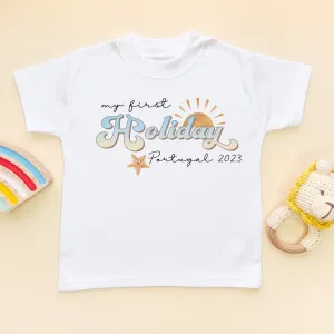 My First Holiday Retro Personalised Toddler & Kids T Shirt