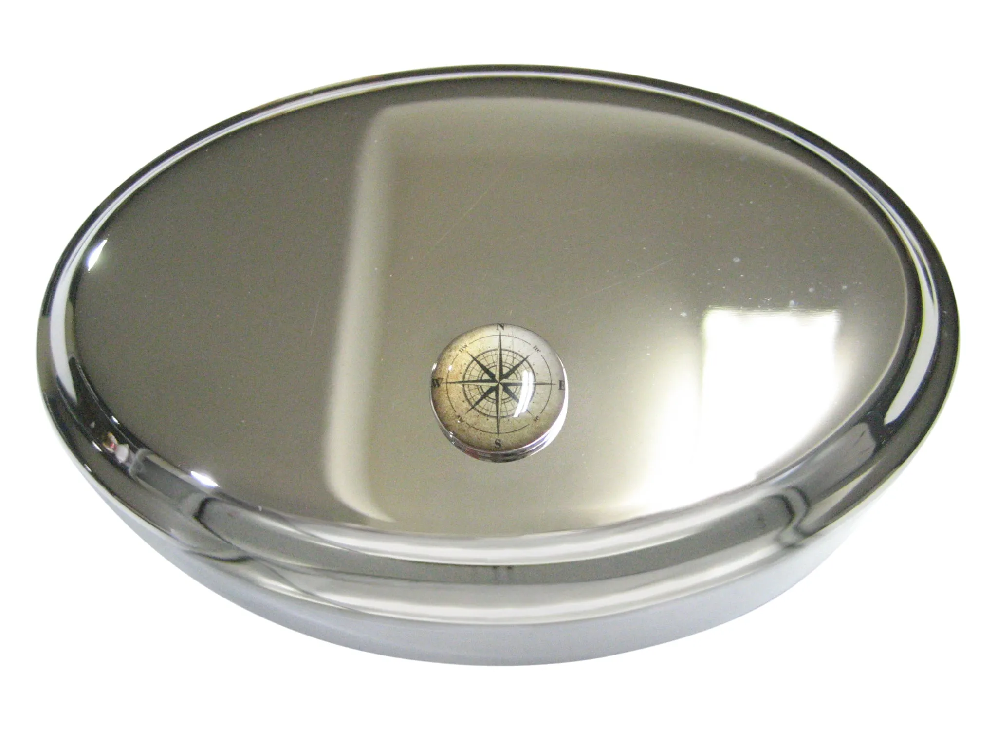 Nautical Compass Navigation Oval Trinket Jewelry Box
