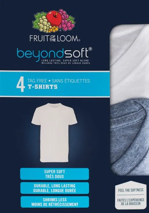 New in package! Kids Boys Pack of 4 Beyond Soft Tag Free comfortable T-Shirts, white, blue, grey, Sz M (10-12)