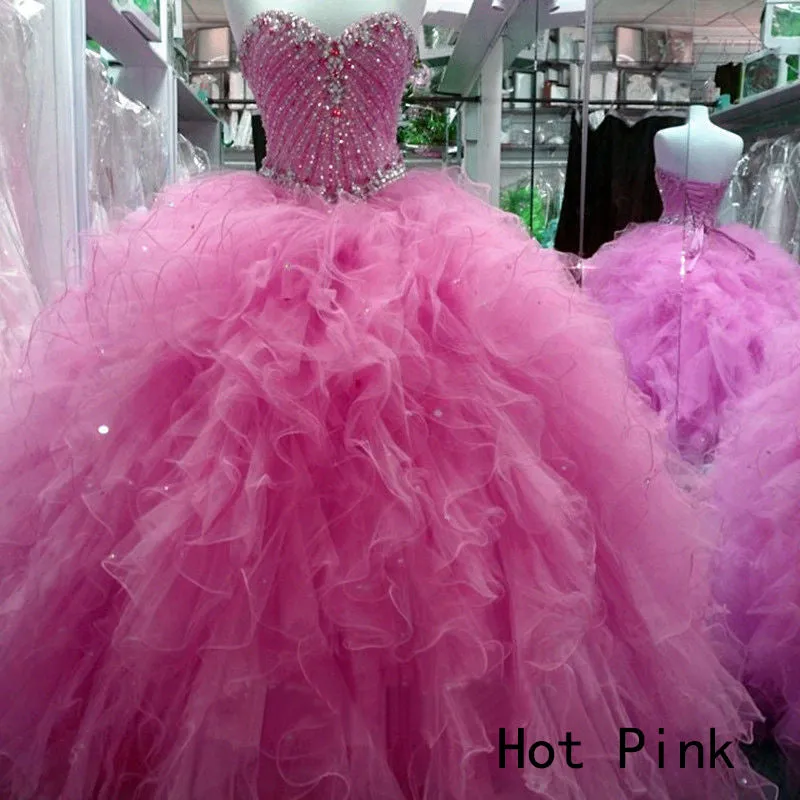 New Popular Mint Quinceanera Dresses Beaded Sparkly Rhinestones Puffy Tulle Ruffles Ball Gown Sweet 16 Dress vestidos de quinceañera