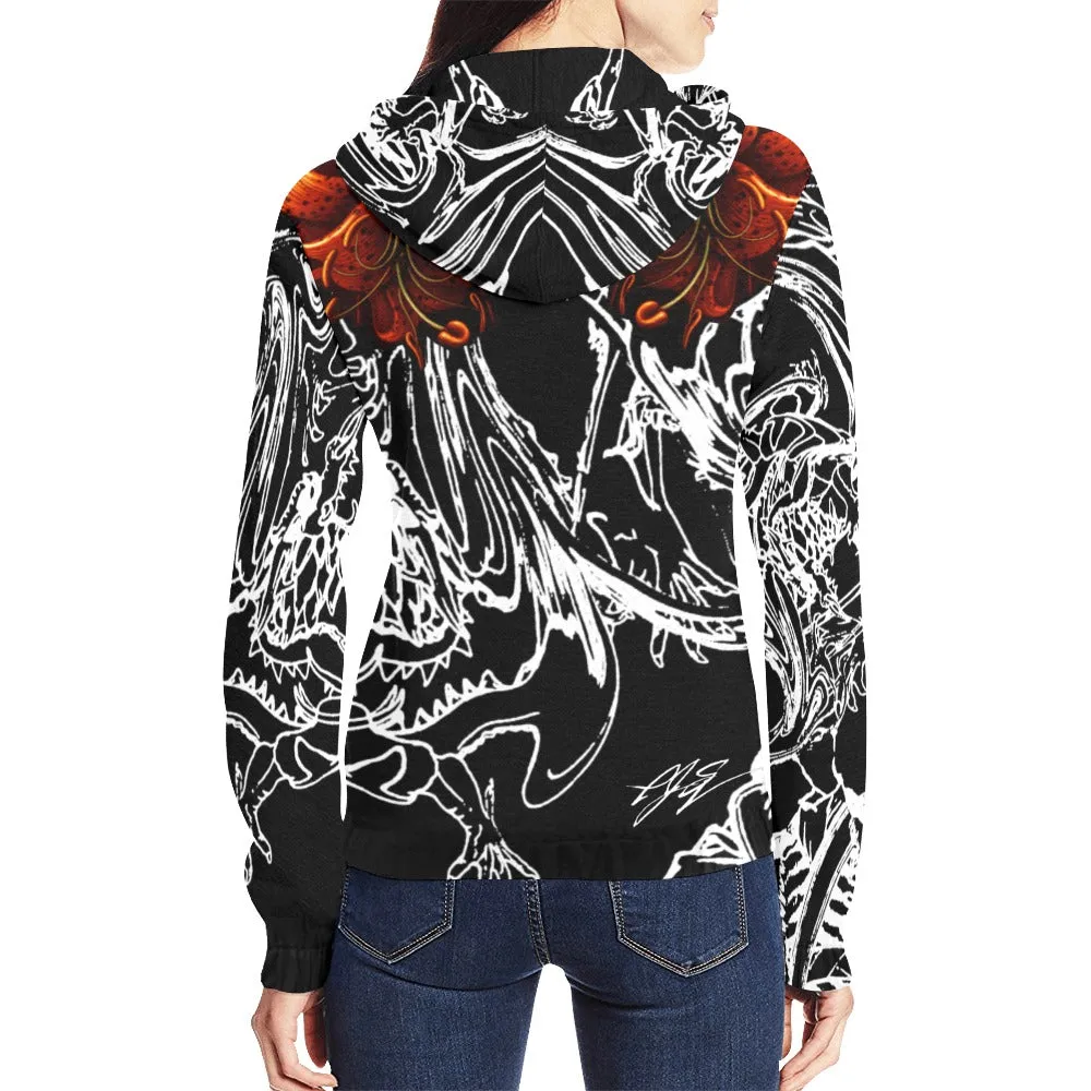 Night Lily Chasing the Dragon Women's Full Zip Hoodie