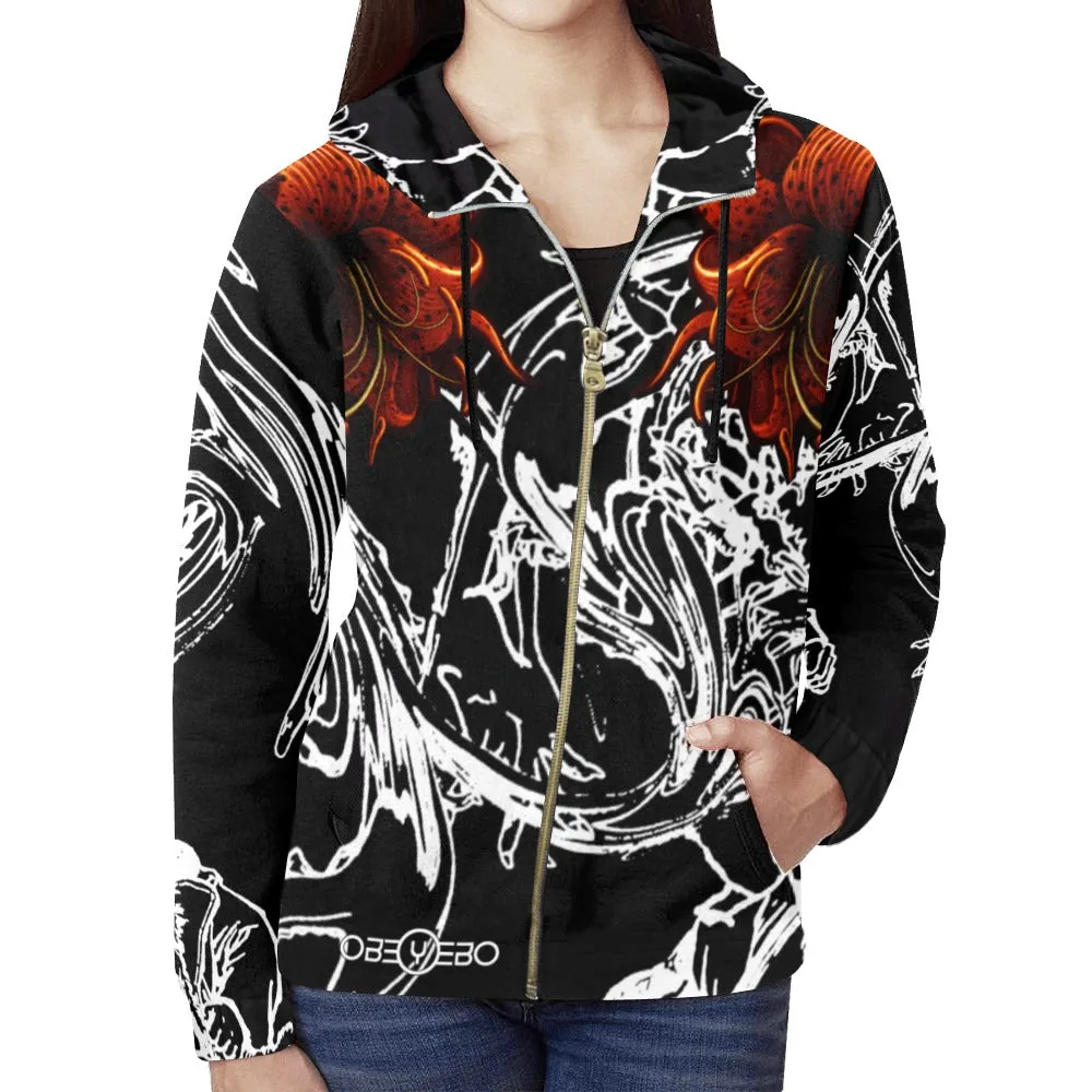 Night Lily Chasing the Dragon Women's Full Zip Hoodie