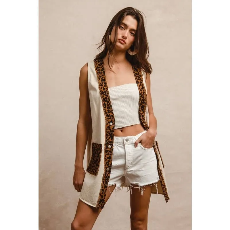 Oatmeal and Leopard Mixed Vest