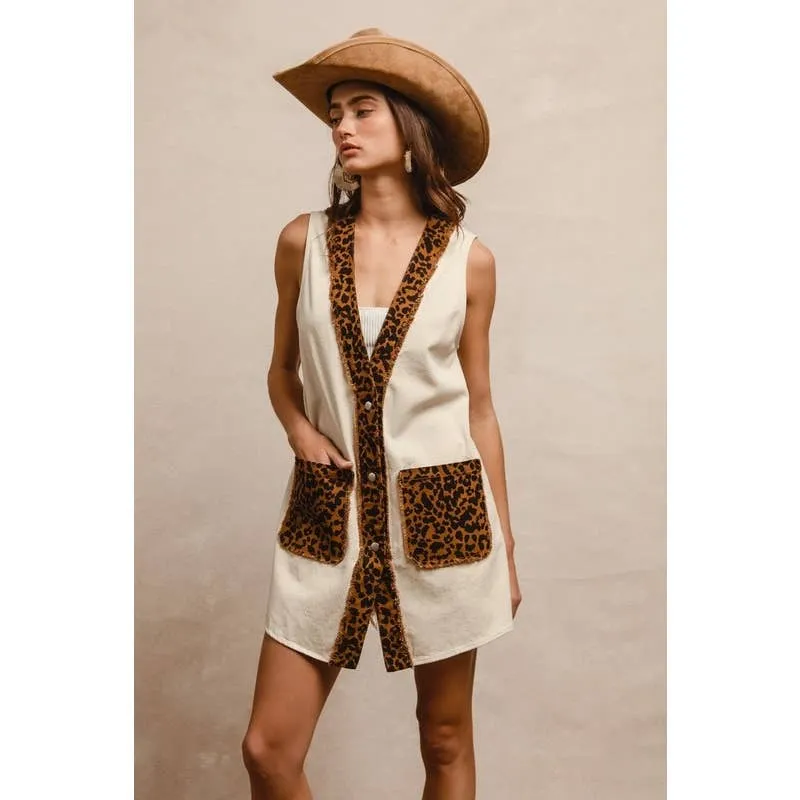 Oatmeal and Leopard Mixed Vest