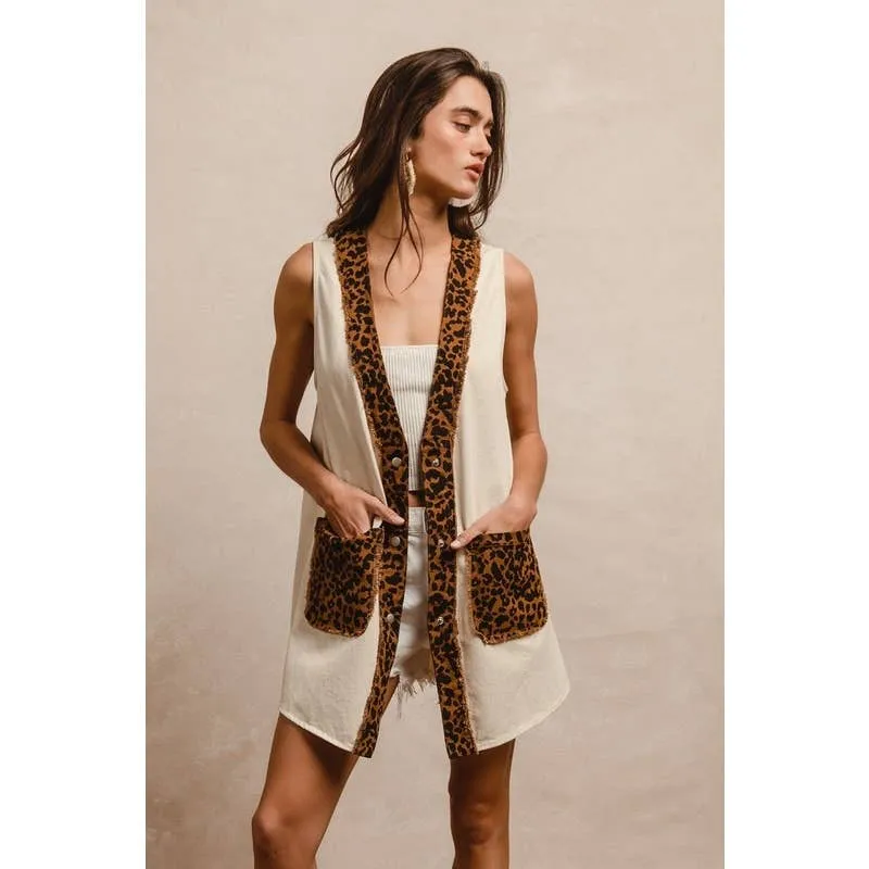Oatmeal and Leopard Mixed Vest