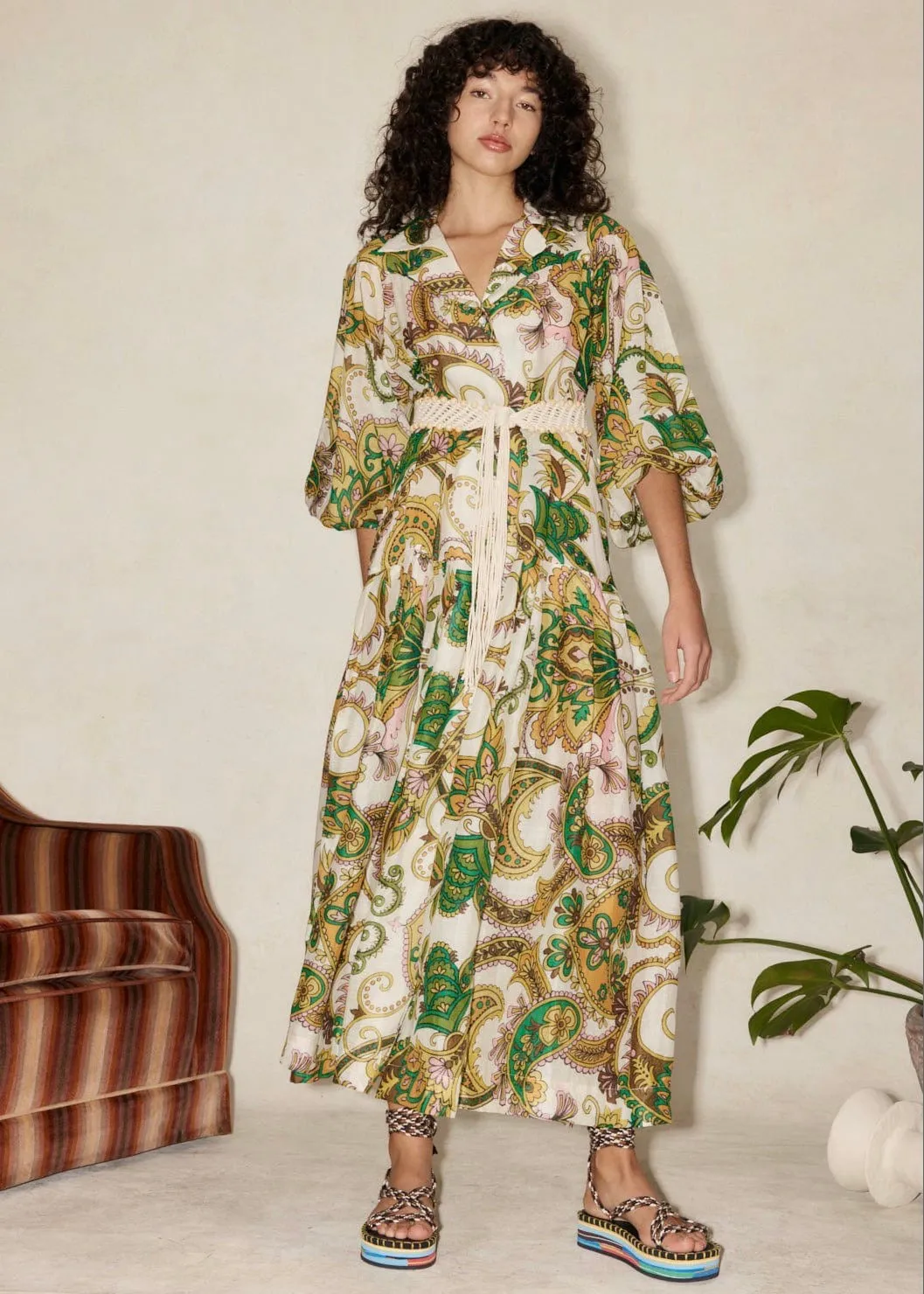 Octavia V Neck Shirtdress (Green Multi)