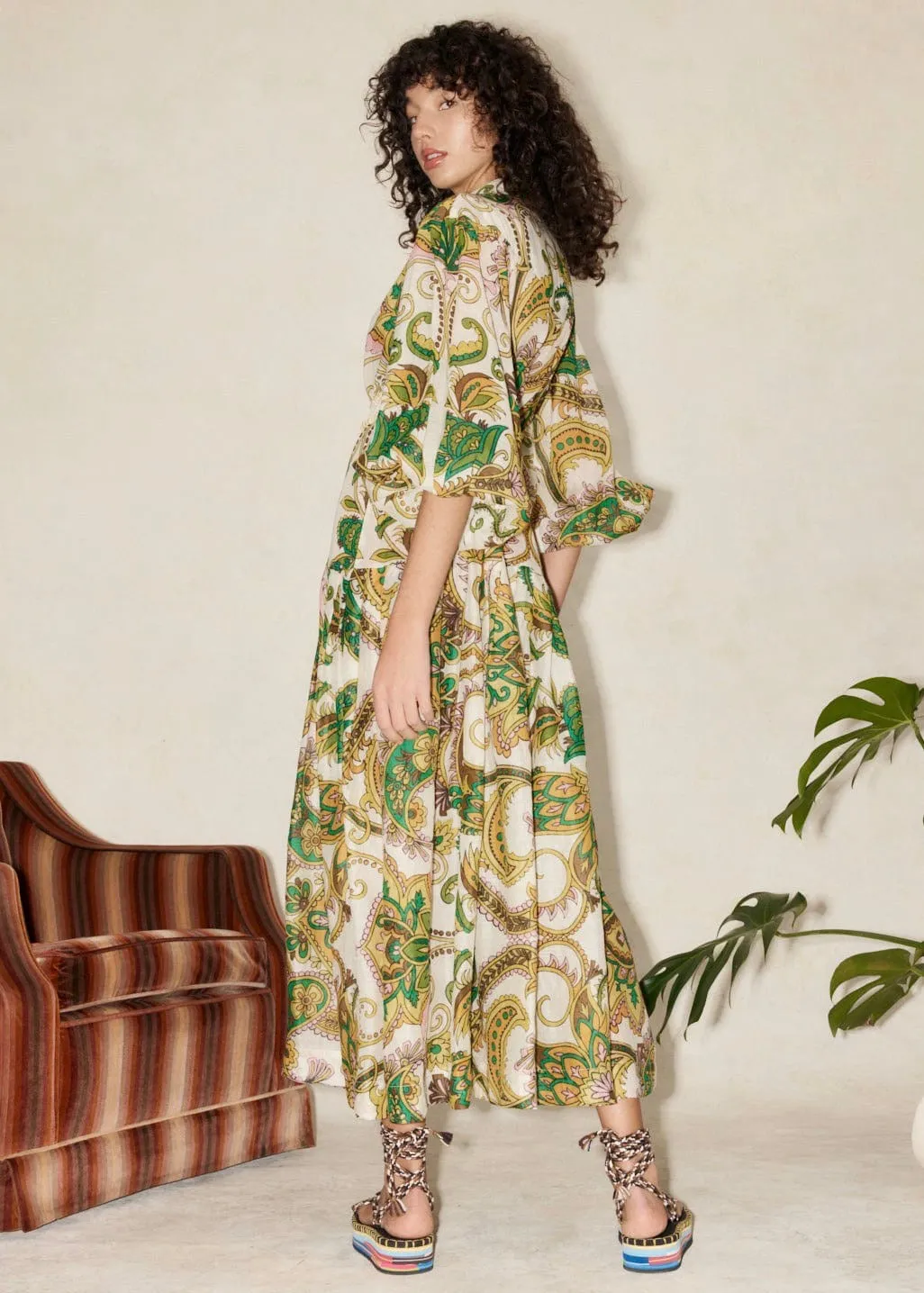 Octavia V Neck Shirtdress (Green Multi)