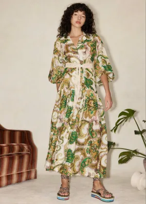 Octavia V Neck Shirtdress (Green Multi)