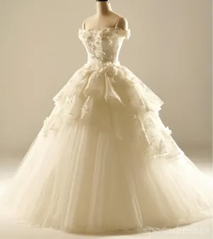 Off Shoulder Handmade Flower Lace Wedding Bridal Dresses, Custom Made Wedding Dresses, Affordable Wedding Bridal Gowns, WD230