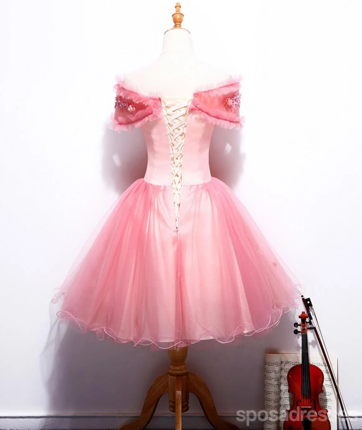 Off Shoulder Peach Lace Cute Homecoming Prom Dresses, Affordable Short Party Prom Dresses, Perfect Homecoming Dresses, CM323