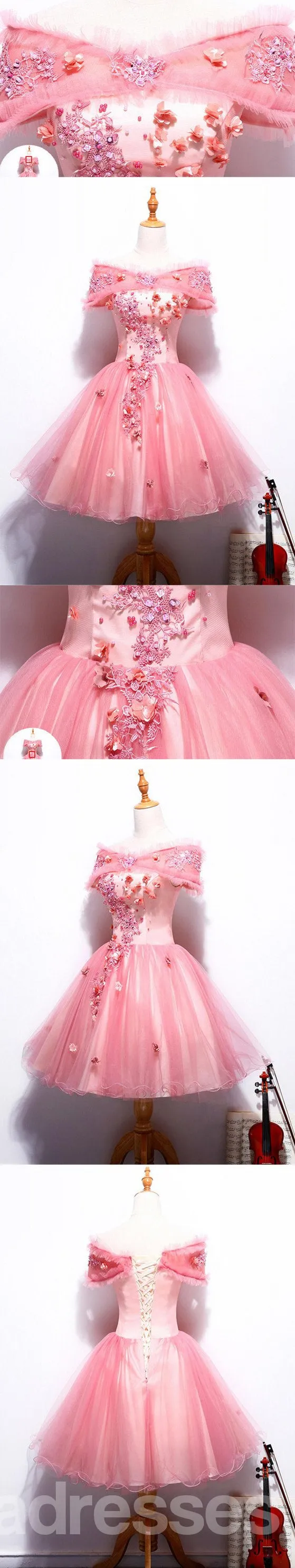 Off Shoulder Peach Lace Cute Homecoming Prom Dresses, Affordable Short Party Prom Dresses, Perfect Homecoming Dresses, CM323