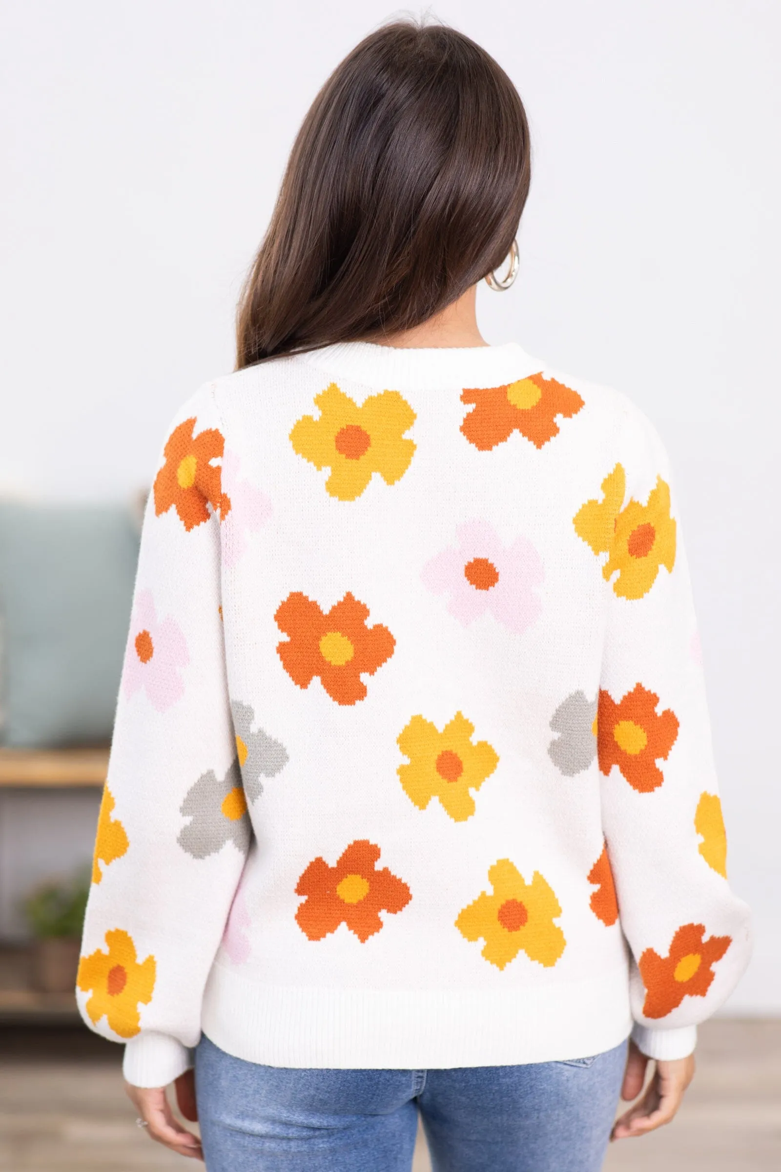 Off White Multicolor Intarisa Flowers Sweater