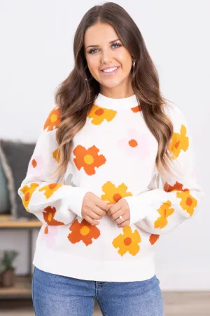 Off White Multicolor Intarisa Flowers Sweater