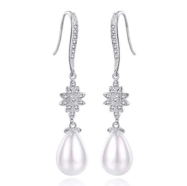 Olivia Pearl & Cubic Zirconia Drop Dangle Earrings