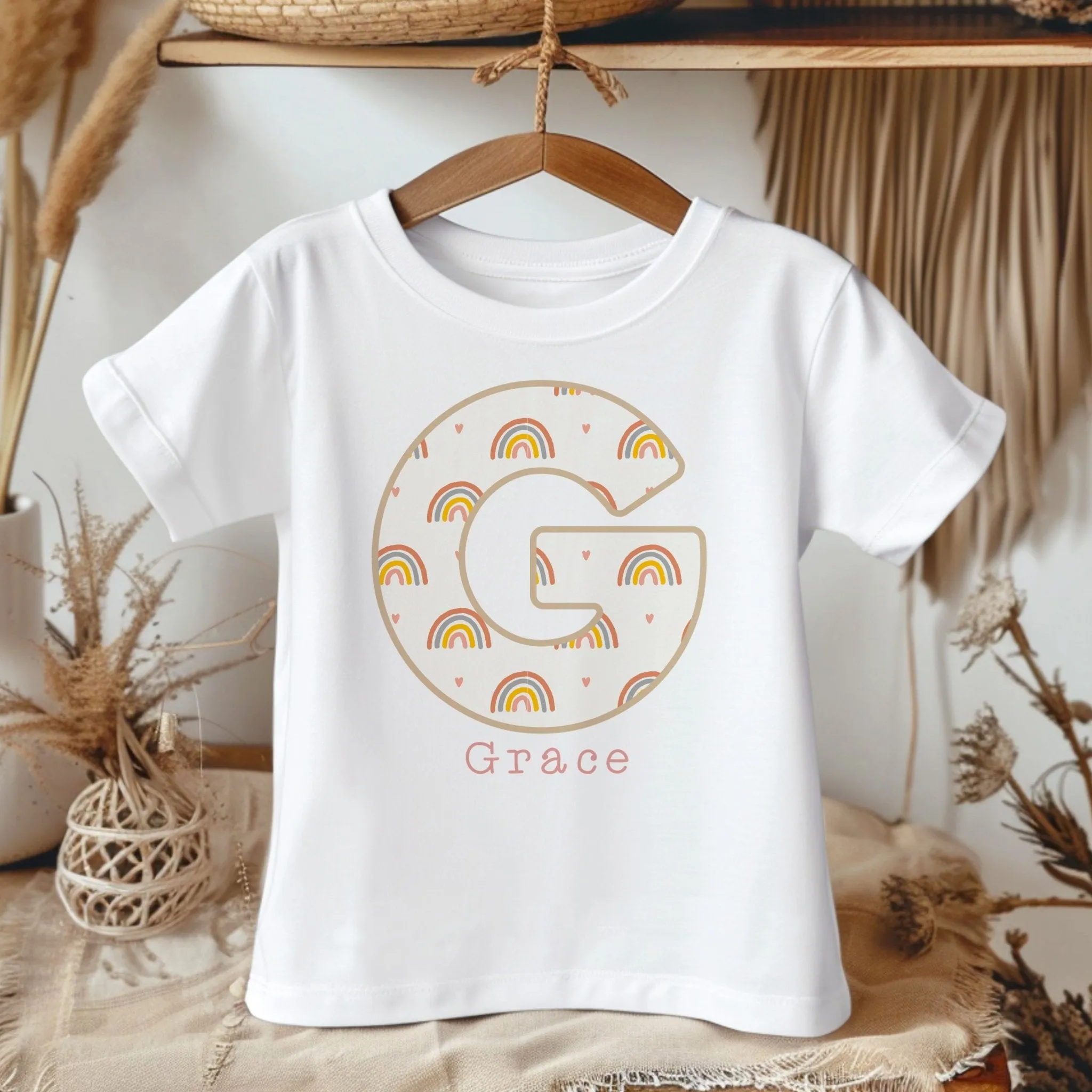 Personalised Name Boho Rainbow Theme Toddler & Kids T Shirt