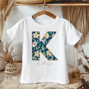 Personalised Name Floral Pattern Toddler & Kids T Shirt