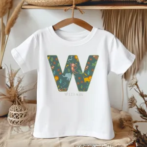 Personalised Name Jungle Animals Pattern Toddler & Kids T Shirt