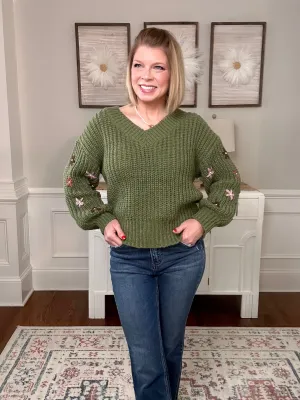 Petals of Joy Sweater | Olive